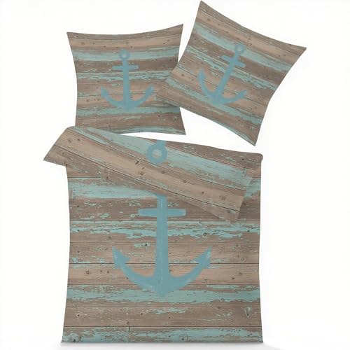 GEDAEUBA Maritim Bettwäsche 140x200 - Nautische Anker Bettbezug, Wendebettwäsche und Kissenbezug 70x90, Weiche & Angenehme Mikrofaser Bettwäsche-Sets mit Reißverschluss