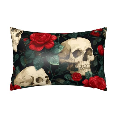 Satin-Kissenbezug, Motiv: Mexiko-Totenkopf-Rose, seidige Kissenbezüge für Haar und Haut, mit Reißverschluss, Zuckerkelett, kühlender Kissenbezug für Bettwäsche, Wohnzimmer, Sofa, 50 x 75 cm