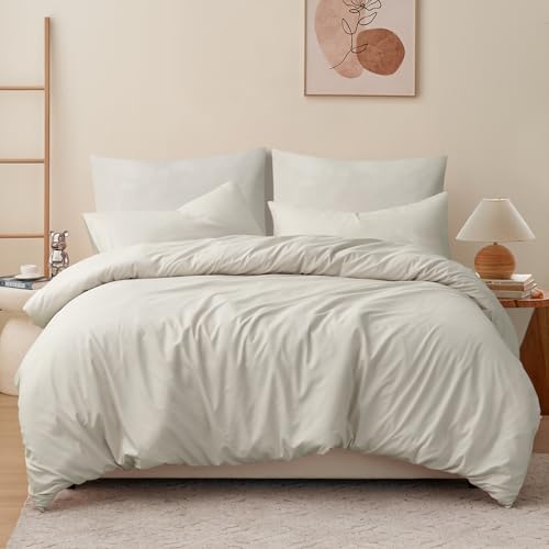 RUIKASI Bettwäsche 200x200 3teilig Beige - Oeko Tex Bettbezug 200 x 200 Set mit Kissenbezüge 80x80, Bettwäsche-Sets 2x2m aus Mikrofaser mit Reißverschluss Weich und Bügelfrei