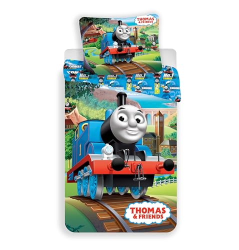 Jerry Fabrics JF0248 Thomas Friends 04 Bettwäsche, Baumwolle, blau / grün, 200 x 140 cm