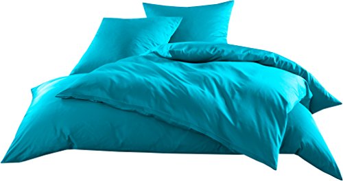 Mako-Satin Baumwollsatin Bettwäsche Uni einfarbig zum Kombinieren (Bettbezug 135 cm x 220 cm, Türkis) viele Farben & Größen