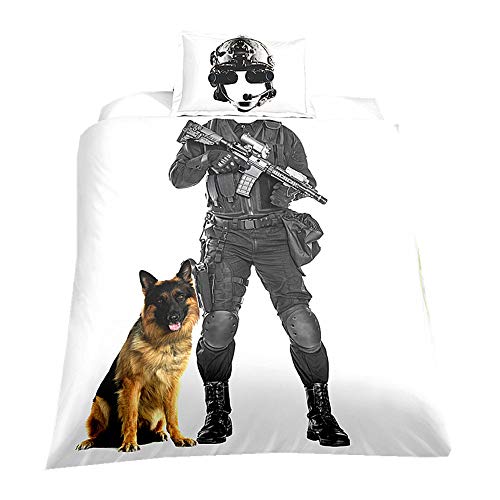 Baby Kleinkind Kinder 135x200cm Bettbezug Set mit Reißverschluss, 3D Galaxis Astronaut Pilot Boxer Rennfahrer Feuerwehrmänner Spezialeinheit Bettwäsche Set 1 Person (Spezialeinheiten)