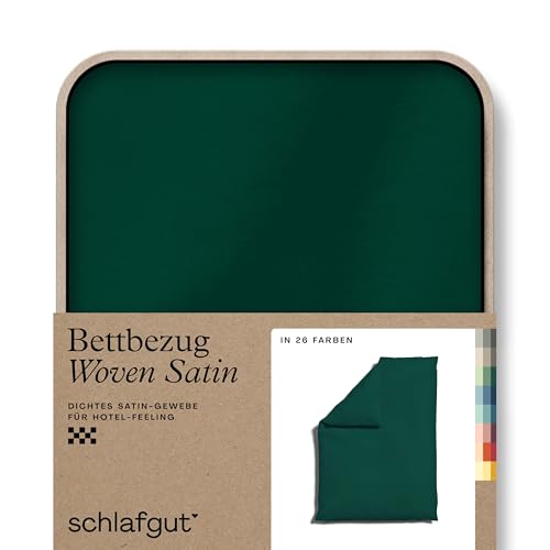 schlafgut Woven Satin Bettwäsche 135x200cm Bettdecke Bezug einzeln, Green Deep Uni in Hotelqualität mit 100% Baumwolle