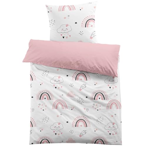 CINYE Regenbogen Bettwäsche 135x200 Kinder Rosa Bettwäsche-Sets Mädchen Bettbezug und 1 Kissenbezug 80x80 cm Mikrofaser