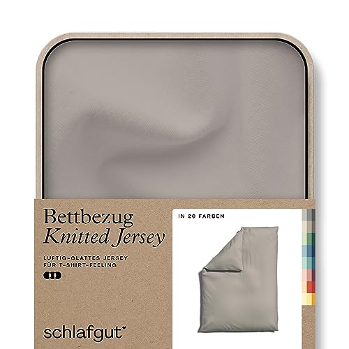schlafgut Knitted Jersey Bettwäsche 135x200cm Bettdecke Bezug einzeln, Multicolor Uni, weich und faltenfrei mit Elasthan (Sand Mid, 135-140x200)