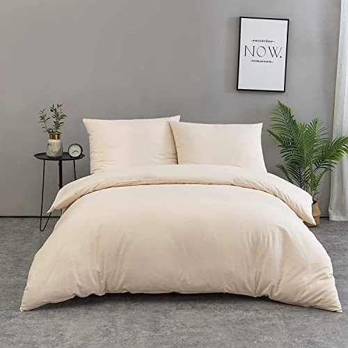 AYSW 100% Baumwolle Bettwäsche mit Reißverschlüsse 200x200 cm 3er Set 1 Bettbezug mit 2 Kopfkissenbezug 80x80 cm Beige