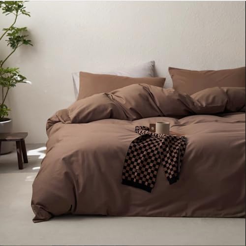 Michorinee Bettwäsche 135x200 2tlg Dunkelbraun Uni Einfarbig Modern Bettbezug Set 2 Teilig Kaffee Braun Mikrofaser Weich ÖKO-TEX Renforcé Bettwäsche-Sets mit 1 Kissenbezüge 80x80 cm und Reißverschluss