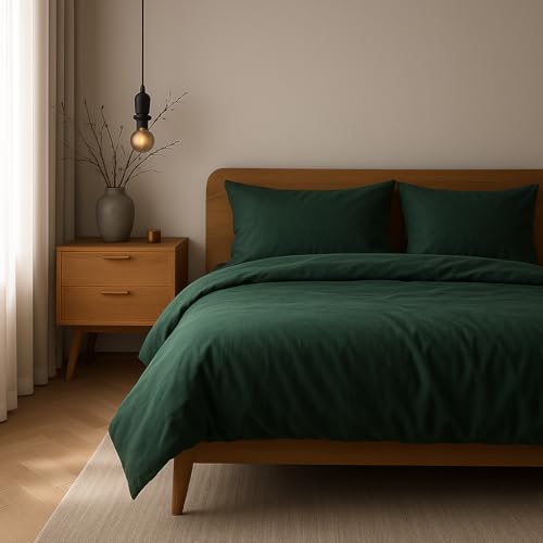 Bettwäsche 155x220 Baumwolle Bettbezug 155x220 cm mit Kissenbezug 80x80 cm Hohe Qualität Bettwäsche-Set mit Reißverschluss 100% Baumwolle Made in EU Dunkelgrün 155 x 220
