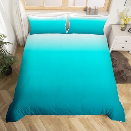Homewish Türkis Bettbezug Blaue Ombre Bettwäsche Set 135x200,Ozeanblau Tröster Abdeckung für Erwachsene Teenager Mädchen Kunstwerk Ästhetik Bett Set Moderne Zimmer Dekoration
