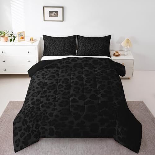 Feelyou Leoparden-Bettwäsche-Set für Kinder, Jungen, Mädchen, Tierdruck, Queen-Size-Größe, schwarzer Geparden-Bettwäsche-Set, Schlafzimmer-Dekor, Leopardenfell-Druck, Bettwäsche-Set,