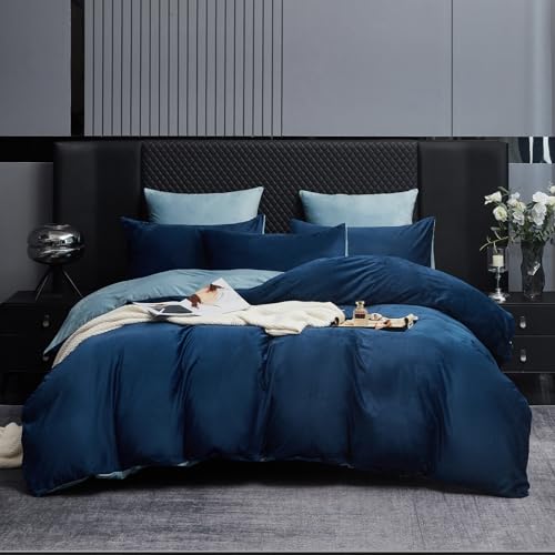 Boqingzhu Warme Plüsch Bettwäsche 200x220 cm Blau Dunkelblau Hellblau Cashmere Touch Winter Flauschig Kuschelig Weich Teddy Fleece Biber Flanell Samt Wendebettwäsche Bettbezug Set