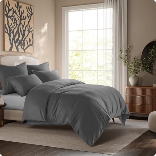 Seralino Lyocell Bettwäsche 155x220 Dunkelgrau + 80x80 cm Grau | 100% Lyocell (Tencel)| besonders weiche hochwertig | Reißverschluss | Oeko-Tex | für Allergiker geeignet| Atmungsaktiv gegen Schweiß