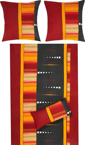 Erwin Müller Bettwäsche Single-Jersey rot-gelb-anthrazit Größe 1x 135x200 cm + 1x 80x80 cm