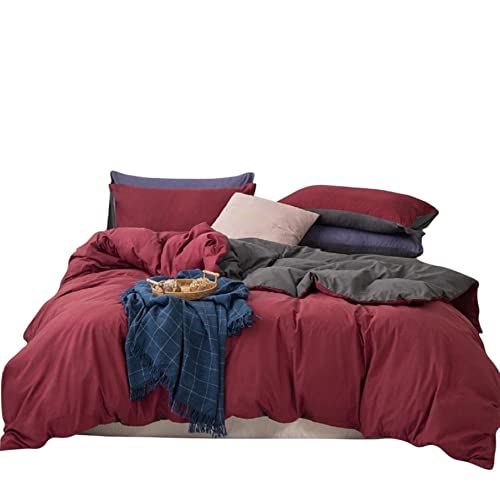 GETIYA Damen Bettwäsche 200x200 Wein Rot Einfarbige Bettwäsche Weiche Mikrofaser Bettwäsche 3 Teilig Mädchen Wende Bettwäsche Weinrot&Grau Deckenbezug mit Reißverschluss und Kissenbezüge 80x80
