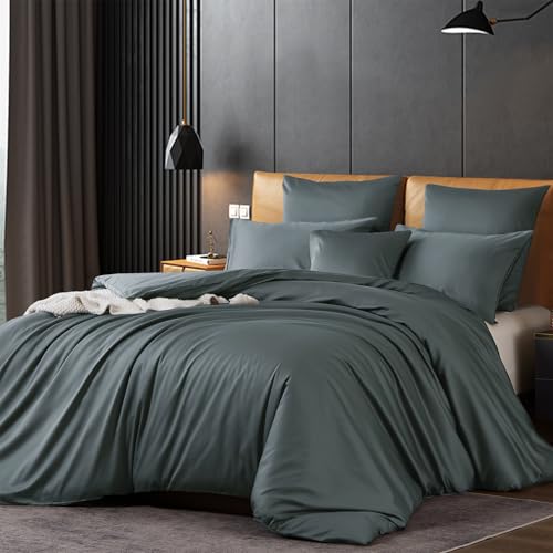 Gezu Mako Satin Bettwäsche 155x220cm Baumwollesatin Bettbezug Grau 3 Teilig Weich Atmungsaktiv Bettwäsche aus 100% Baumwolle Bettbezug 155x220cm und 2 Kissenbezug 80x80 mit Reißverschluss