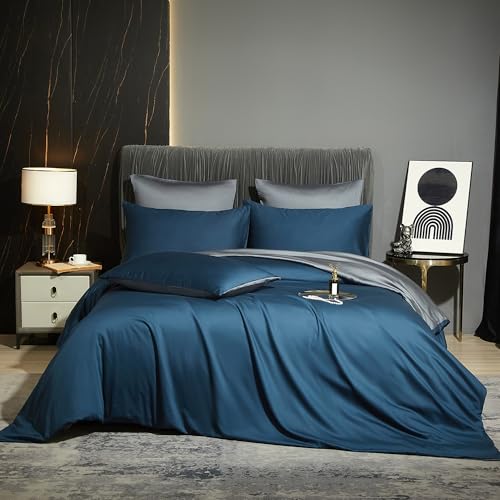 Luowei Kühlende Bambus Bettwäsche 135x200 cm Blau – Sommerbettwäsche aus 100% Bambus-Lyocell, Atmungsaktiv & Schweißhemmend, WendeBettbezug mit Reißverschluss + Kissenbezug 80x80