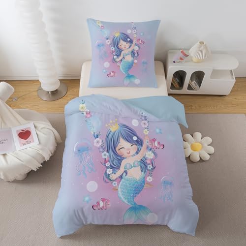 ZTYROLJ Bettwäsche 135x200 für Mädchen Kinder, Microfiber Meerjungfrau Bettwäsche Set, Süßes Cartoon kinderbettwäsche + 80x80 Kissenbezüge