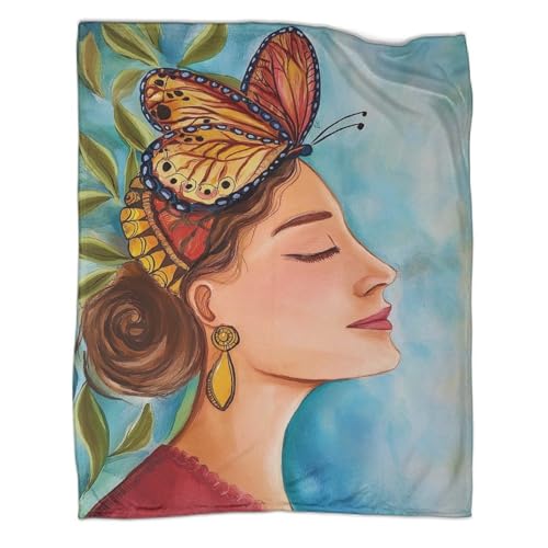 kaiyun Frauenprofil, Schmetterling Überwürfe, Weiche Und Leichte Ganzjahresdecke,Picknick, Reise,Heimdekoration,Bett wäsche Für Teenager Und Erwachsene 40x50inch(100x130cm)
