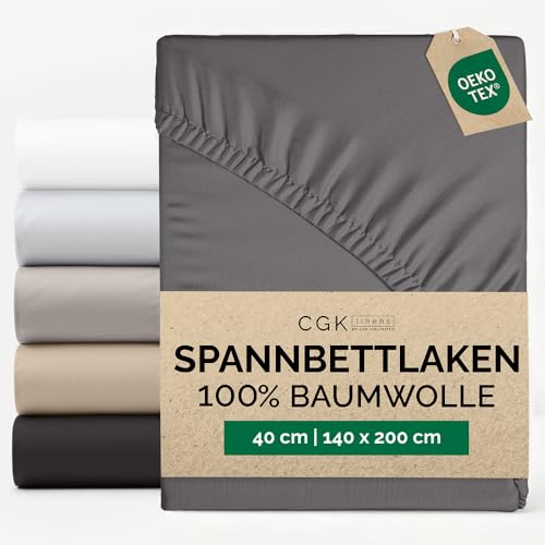 Spannbettlaken 140x200 cm - Extra Tiefes 40 cm (16 ) - 100% Baumwolle Sateen, 400 Fadenzahl, Gebürstet & Weich - Strapazierfähig, Atmungsaktiv & Oeko-TEX Zertifiziert - Premium Bettlaken - Dunkelgrau