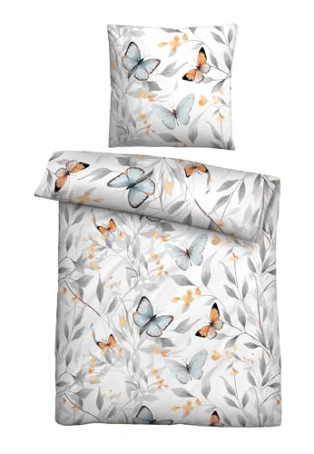 biberna Bettwäsche Tencel 0474494 Schmetterlinge 1x 155x220 cm + 1x 80x80 cm, Weiss