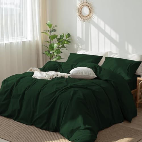 DXHOME Baumwolle Bettwäsche 135x200 Grün Dunkelgrün Uni Bettbezug Set Weich Kuschelig Bettwäsche 2 Teilig Weich Baumwolle für Einzelbett Bettbezug mit Reißverschluss + 1 Kissenbezug 80x80 cm