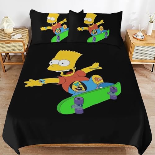 YINGD The Simpsons Bettwäsche-Set, Mikrofaser, 3D-Druck, leicht, 3-teiliges Bettdecken-Set für Kinder, Jungen, Mädchen