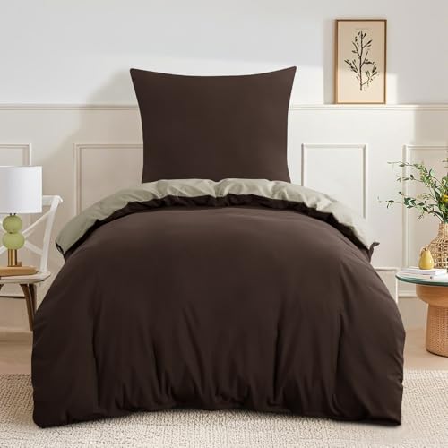 RUIKASI Bettwäsche 155x220 Braun Khaki 2teilig - Wendebettwäsche Bettbezug 155 x 220 mit Reißverschluss, Oeko-TEX Mikrofaser Bettwäsche Sets, Weich und Bügelfrei