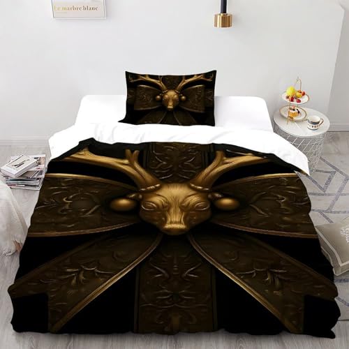 SHOVERKD Gold Hirsch Texturiert Bogen Bettwäsche-Set 3D Gedruckt Wildtier Land Tier Microfaser Single?135x200cm?,Mikrofa ser Polyester Mit Reißverschluss 2 Teilig Für Jugendliche Zimmer