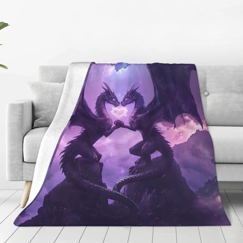 Sweetfox Violette Drachendecke, Drachen-Dekor, Tier-Überwurf, Decke, Geschenke für Mädchen und Jungen, super warm, weich, Plüsch, leicht, Fleece-Flanell, Winter, Couch, Bettwäsche, Decken für Kinder