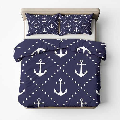 Generisch Nautisch Anker Bettwäsche 135x200, 2teilig - Ozean Bettbezug und 1 Kissenbezug 80x80, Wendebettwäsche, Schlafzimmer Deko, mit Reißverschluss SD-1706