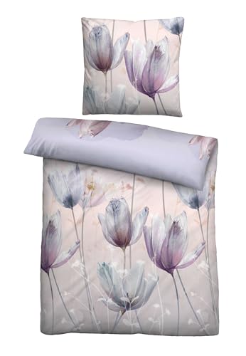 biberna Bettwäsche Baumwoll-Satin 0614508 TULPE 1x 155x220 cm + 1x 80x80 cm, Flieder
