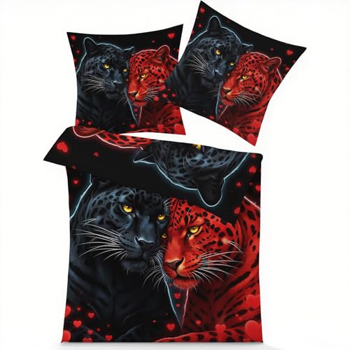 GEDAEUBA Winter Bettwäsche 135x200 Schwarzer Panther - Leopard Tiere Bettbezug, Wendebettwäsche und Kissenbezug 80x80, Weiche & Angenehme Mikrofaser Bettwäsche-Sets mit Reißverschluss