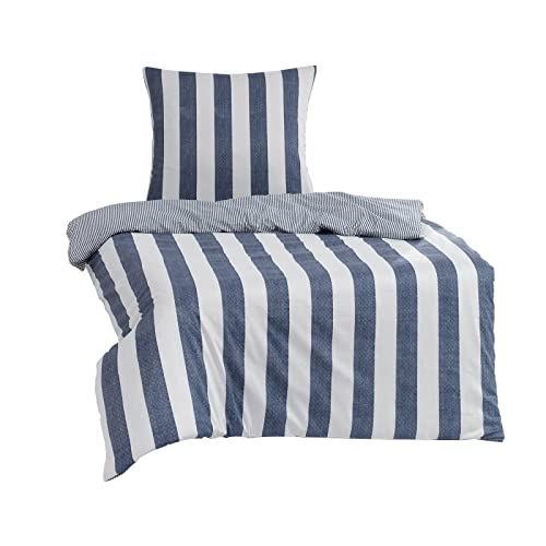 Traumschlaf Mako-Satin Bettwäsche Usedom • Blau-weiß gestreift im maritimen Look • 100?% Baumwolle • Hautsympathisch & temperaturausgleichend • 1 Bettbezug 135 x 200 cm + 1 Kissenbezug 80 x 80 cm
