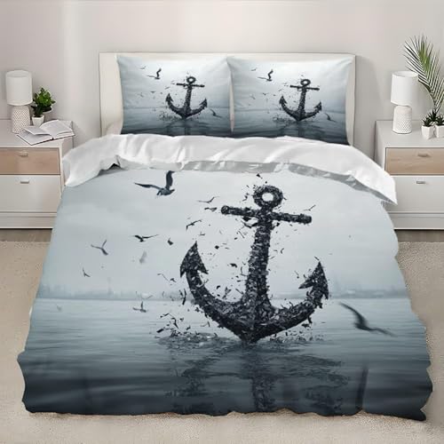 Anker Bettwäsche 155x200 3D Drucken Vögel am Strand Bettwäsche-Sets Weiche Kuschelig Mikrofaser Bettbezug mit 2 Kissenbezüge 80x80 cm mit Reißverschluss b.261