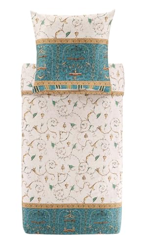 Bassetti OPLONTIS Bettwäsche + 1 Kissenhülle aus 100% Baumwollsatin in der Farbe Grün V2, Maße: 155x220 + 1 K 80x80 cm - 9331446
