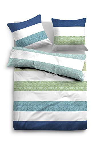 TOM TAILOR Satin Bettwäsche Streifen, Größe 135x200/80x80 cm, blau-grün, 0067664/814/001