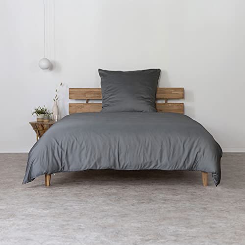 AGA.PIE Bambus Lyocell Bettwäsche-Set 135x200 + 80x80 cm - Dunkel-Grau, 100% Bio Oeko-Tex 100, für Allergiker, Antibakteriell, Ganzjahres-Bettwäsche, Atmungsaktiv, Geruchshemmend, Besonders sanft