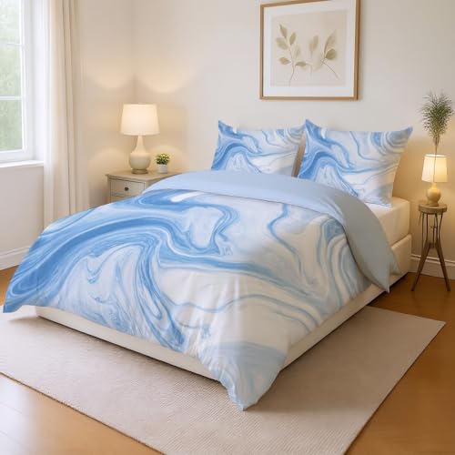 Wendebettwäsche Drucken Blau Weiß Bettwäsche-Sets Marmor Elegant Abstraktes Muster Multicolor Atmungsaktiv Für Jugendliche Kinder Schlafzimmer Duvet Cover H 135 x B 200cm