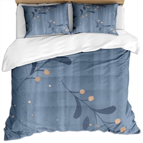 SVTUSR Baby Bettwäsche 135X200 cm, Dunkelblauer Hintergrund Mit Goldenen Punkten Mikrofaser Bettwäsche Set 3 Teilig : 1 Bettbezug + 2 Kissenbezug 80X80 cm, Superweiches Hypoallergen Winter Bettbezü