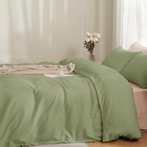 TOCOMOA Bettwäsche 135x200 2teilig Grün, Bettwäsche-Sets Weich und Bügelfrei Mikrofaser, 1 Bettbezug und 1 Kissenbezug 80x80 cm mit Reißverschluss