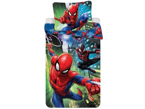 Jerry Fabrics Spiderman Character Childrens Bettwäsche mit Reißverschluss; Bettbezug 140 x 200 cm und Kissenbezug 70 x 90 cm, Baumwolle, Multicolored, 200 x 140 x 0.5 cm, 1 Einheiten