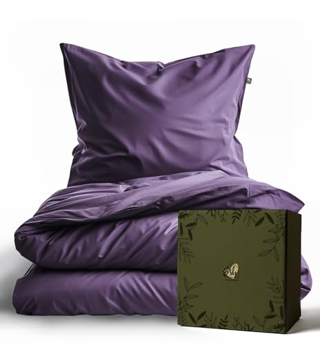 Bettwäsche 135x200 Lila Satin Baumwolle, mit Reißverschluss: Bettbezug 135x200 cm + Kissenbezug 80x80 cm, Oeko-Tex Zertifiziert, 400TC?Anti Milben Bettwäsche Bügelfreie