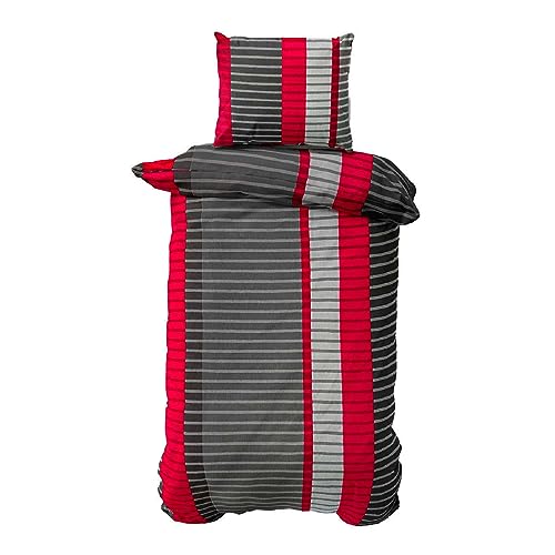 Class Home Collection Bettwäsche 155x220 Renforcé Baumwolle – 2-teiliges Set mit Kissenbezug 80x80, weich und atmungsaktiv, Ganzjahres-Bettwäsche mit Reißverschluss, Wind Rot