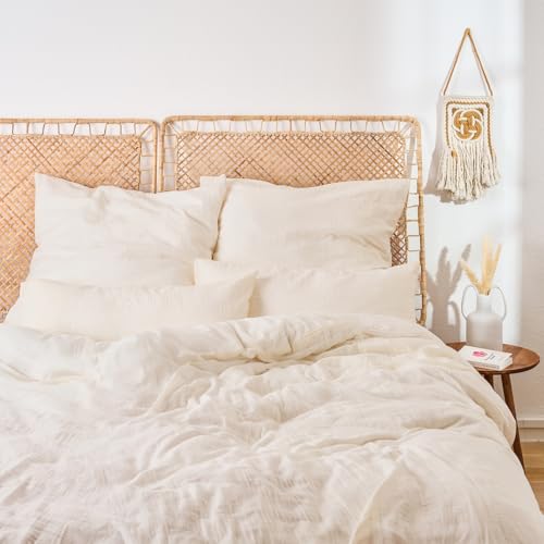 Blumtal Musselin Bettwäsche 155x220 cm - Oeko-TEX zertifizierte Bettwäsche Musselin - Bettbezug 155x220 + Kissenbezug 80x80 - Sommer Bettbezug aus Baumwolle - Duvet Set Beige