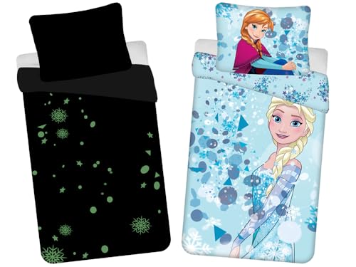 Jerry Fabrics Disney Frozen Hellblau mit Glitzereffekt für Kinder, Bettbezug 140 x 200 cm und Kissenbezug 70 x 90 cm