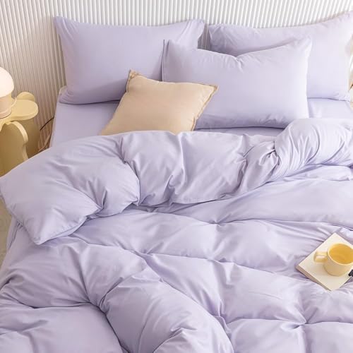 Nayoroom Bettwäsche 140x200 Flieder Lila Stockholm Style Kuschelig Feinbiber Bettbezug Set 2 Teilig Violett Aesthetic Mädchen Renforce Microfasr Deckenbezug mit Reißverschluss und Kissenbezug 70x90 cm
