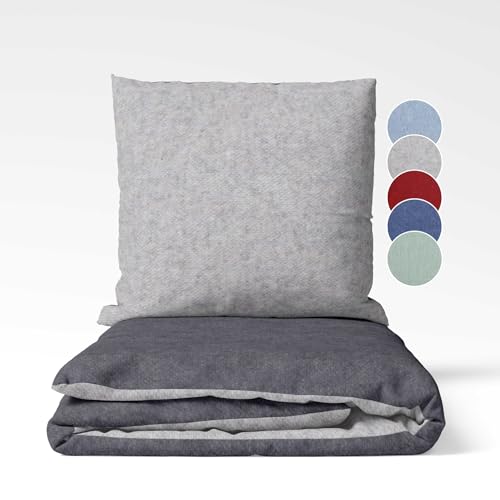 sleepling Biber Bettwäsche, Feinbiber 155 x 220 cm, Wendebettwäsche dunkelgrau-hellgrau, 1 Bettbezug und 1 Kissenbezug 80 x 80 cm, Ökotex, waschbar bis 60 Grad