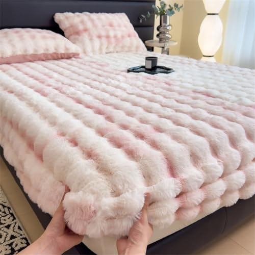 Spannbettlaken Für Bettwäsche, Extra Weiches Plüsch-Spannbettlaken, Elastische Bettlaken Mit Tiefer Tasche, Maschinenwaschbare Matratzenschoner-Tagesdec ke(Pink,59.05x78.74in/150 x200cm)