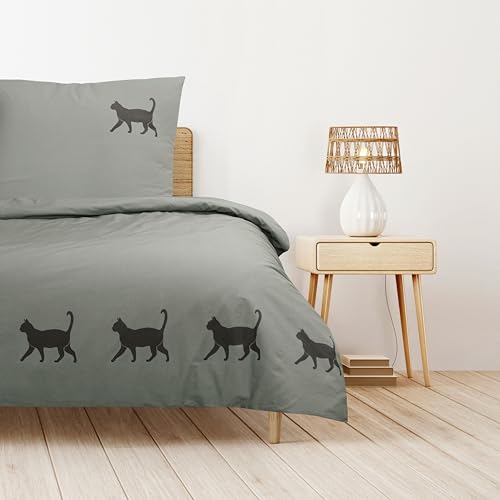 Trautesheim Bettwäsche-Set STUBENTIGER Katzen-Bettwäsche in 135x200 und 80x80 - aus 100% nachhaltiger Baumwolle - mit Reißverschlüssen