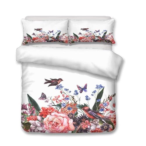 Morbuy Rose Bettbezug Bettwäsche Set, 3D Bettwäsche-Set Mikrofaser Weiche mit Reißverschluss Bettbezug und Kissenbezüge für Junge Mädchen (135x200cm (2pcs),Tropische Blumen)